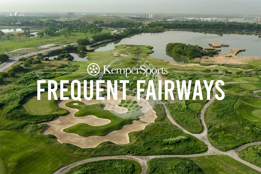 Graphic of an overview of a golf course. Text reads, "Frequent Fairways"