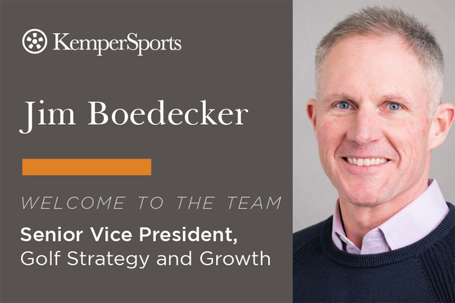 Graphic of Jim Boedecker. Text Reads, "Jim Boedecker, Welcome to the team. Senior Vice President, of Golf Strategy and Growth."